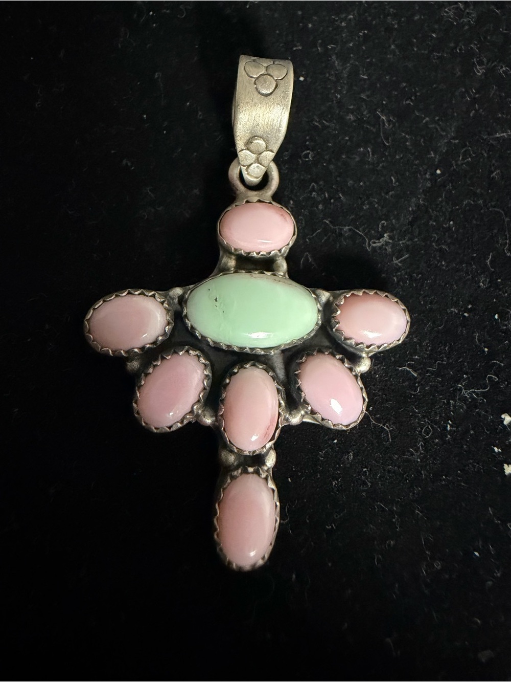 925 Sterling silver pink conch and turquoise pendant.  Southwestern / native